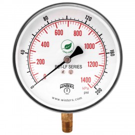 Winters PCT325LF Lead Free Contractor Gauge, 4.5&quot; Dial, 0/200 PSI/KPA, 1/4&quot; NPT LM-