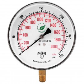 Winters PCT326LF Lead Free Contractor Gauge, 4.5" Dial, 0/300 PSI/KPA, 1/4" NPT LM-