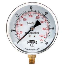 Winters PEM3413ZR Economy StabiliZR Pressure Gauge, 0 to 600 psi/kPa, 2.5" dial-