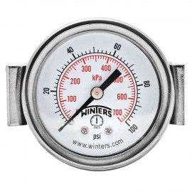 Winters PEU1406UC Economy Panel Mounted Gauge, 2" Dial, 0-100 PSI/KPA, 1/8" NPT-