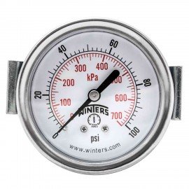 Winters PEU1439UC Economy Panel Mounted Gauge, 2.5" Dial, 0-100PSI/KPA, 1/4" NPT STD-