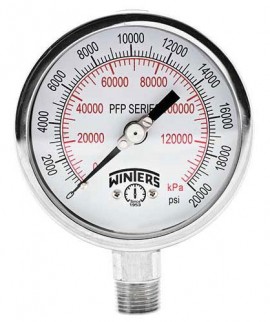 Winters PFP670 Premium Stainless-Steel Liquid Filled Pressure Gauge, 0/10,000 psi/kPa, 0.5&amp;quot; back (LB)-