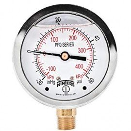 Winters PFQ1562 SS Liquid Filled Pressure Gauge, 30&amp;quot;/0/60 psi/kPa, 0.5&amp;quot; back-