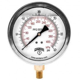 Winters PFQ713-4BF Liquid Filled Brass Gauge, 4" Dial, 0-200 PSI/KPA, 0-200 PSI/KPA-