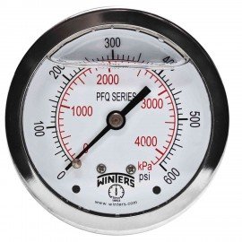 Winters PFQ908 Liquid Filled Brass Gauge, 2.5&amp;quot; Dial, 0-600 PSI/KPA, 1/4&amp;quot; NPT Back-