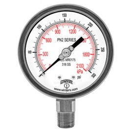 Winters PN2659N NACE Liquid Filled Gauge, 0/100 PSI/KPA, 4&amp;quot; Dial, 1/2&amp;quot; NPT Bottom-