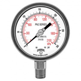 Winters PN2659N NACE Liquid Filled Gauge, 0/100 PSI/KPA, 4&amp;quot; Dial, 1/2&amp;quot; NPT Bottom-