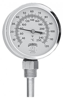 Winters TBT161 HVAC Bi-Metal Thermometer, 0 to 120&amp;deg;F, &amp;frac12; NPT-