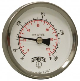 Winters TSW174 Hot Water Thermometer, 2.5&amp;quot; Dial, 30 to 250&amp;deg;F (0 to 120&amp;deg;C), 1/2&amp;quot; NPT CTR Back-