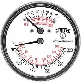 Winters TTD401 Tridicator, 0 to 75 psi/kPa, &amp;frac14;&amp;quot; NPT EXT back-