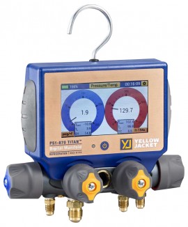 Yellow Jacket 40871 4-Valve P51-870 TITAN Digital Manifold with digital gauges, psi/bar/kPa/MPa/kg/cm²,  1/4&amp;quot; R/Y/B hoses and 3/8&amp;quot;vacuum hose.-