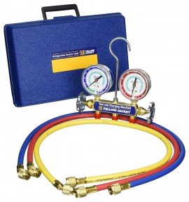 Yellow Jacket 41379 2-Valve Series 41 Test/Charging Manifold, 2-1/2" Gauges (72" RYB Hoses)-