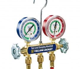 Yellow Jacket 41703 Red/Blue Gauges with 60&amp;quot; PLUS II compact ball valve fittings and RYB 6&amp;quot; FlexFlow hoses, kg/cm2/psi, R410A/32, &amp;deg;F and &amp;deg;C-