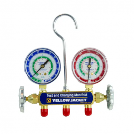 Yellow Jacket 41822 2-Valve Series 41 Test/Charging Manifold, (bar/psi &amp;deg;F/&amp;deg;C) R134a Refrigerant, Red/Blue Gauges (No Hoses)-