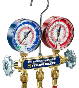 Yellow Jacket 41865 Series 41 R-32/410A Manifold with 60&amp;quot; PLUS II&amp;trade; Hose, 5/16&amp;quot;x5/16&amp;quot; RYB, kPa/psi, &amp;deg;F &amp;deg;C-