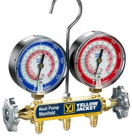 Yellow Jacket 42052 Heat pump manifold only, 1/4×1/4×1/4&amp;quot; hose holder fittings, R-410A/32, &amp;deg;F and &amp;deg;C-