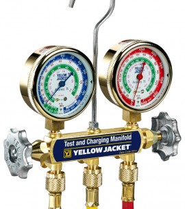 Yellow Jacket 43363 2-Valve Series 41 Test/Charging Manifold, R134a/404A/507 refrigerants, 2-1/2&amp;quot; gauges, 36&amp;quot; PLUS II hoses-