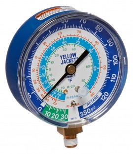 Yellow Jacket 49002 Manifold Gauge, 2 1/2", blue compound, 30"-0-120** psi, R-12/22/502 (°F)-