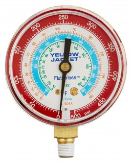 Yellow Jacket 49027 Manifold Gauge, 2-1/2", red pressure, kg/cm2 & psi, R-12/22/502, °C-