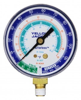 Yellow Jacket 49052 Manifold Gauge, 2-1/2", blue compound, 30"-0-120** psi, R-134a/404A/507 (°F)-