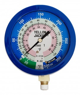 Yellow Jacket 49056 Manifold Gauge, 2-1/2&amp;quot;, blue compound, bar &amp; psi, R-134a/404A/507, &amp;deg;C-