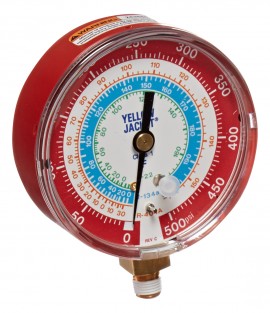 Yellow Jacket 49063 Manifold Gauge, 2-1/2", red pressure, bar & psi, R-134a/404A/407C, °C-