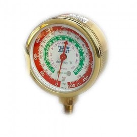 Yellow Jacket 49067 Heavy Duty Brass Manifold Gauge, 2-1/2" Brass pressure gauge (red), 0 to 500 psi, R-22/134A/404A-