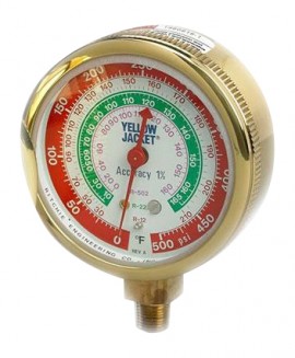 Yellow Jacket 49073 Heavy Duty Brass Manifold Gauge, 2-1/2" Brass pressure °C, R-134A/404A/407C-