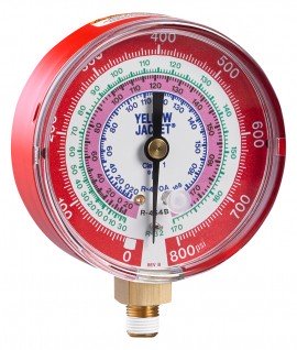 Yellow Jacket 49147 Dry Manifold Gauge, 3-1/8", red pressure, MPa, R-32/410A, °C-