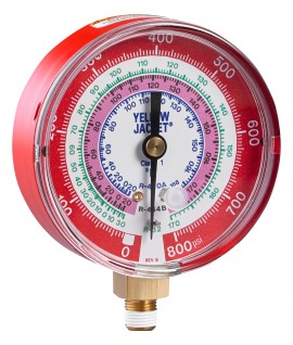 Yellow Jacket 49161 Dry Manifold Gauge, 3-1/8&amp;quot;, red pressure, bar/psi/kPa, R1234yf, &amp;deg;F and &amp;deg;C-
