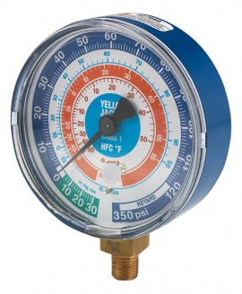 Yellow Jacket 49164 Dry Manifold Gauge, 3-1/8&amp;quot;, blue compound, bar/MPa, R134a/404A/407C, &amp;deg;C-