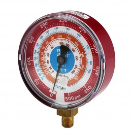 Yellow Jacket 49205 Dry Manifold Gauge, 3-1/8", red pressure, 0 to 500 psi, R22/134a/404A certified gauge (°F)-