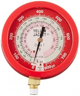 Yellow Jacket 49511 Gauge, 3-1/2&amp;quot; L/F, red pressure, 0 to 500 psi (0 to 34 bar), R22 &amp;deg;F and &amp;deg;C-