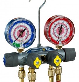 Yellow Jacket 49931 TITAN&amp;reg; 4-Valve Test and Charging Manifold only, R/B gauges, bar/psi, R134a/404A/407F &amp;deg;C-