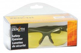 Zenith SDN698R Z2000 Series Safety Glasses with box, Green Frame, Amber Lens-