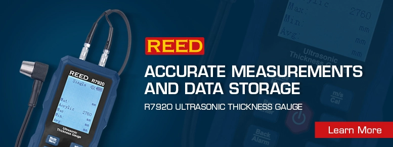 Image of the REED R7920 Ultrasonic Thickness Gauge with 5-step calibration block